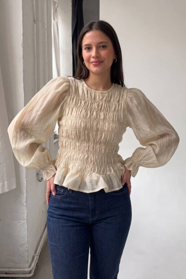Blusa Manga Larga Fruncida Tencel Arrugado Elastico "AIMAR"