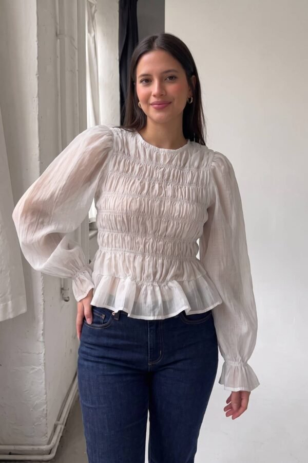 Blusa Manga Larga Fruncida Tencel Arrugado Elastico "AIMAR"