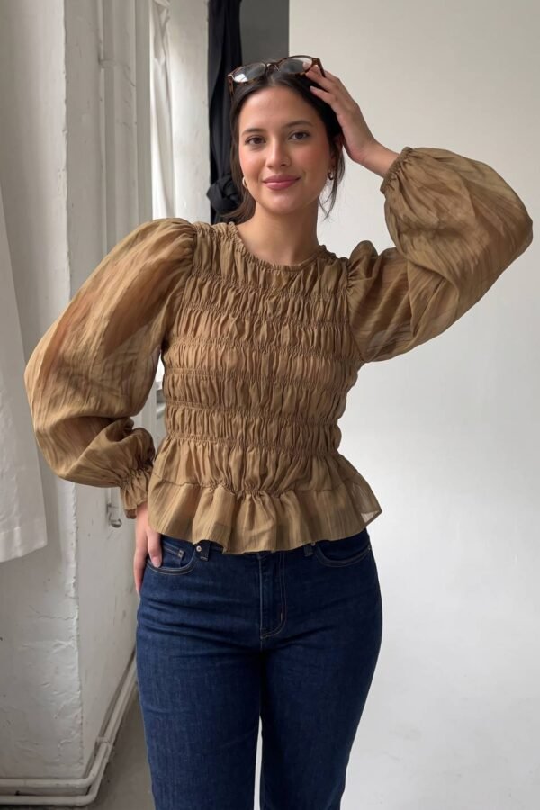 Blusa Manga Larga Fruncida Tencel Arrugado Elastico "AIMAR"
