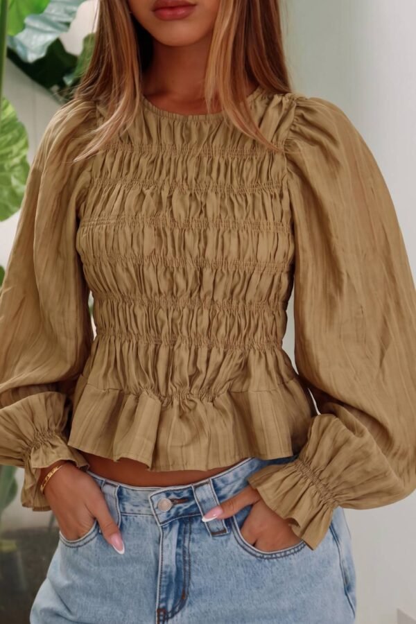 Blusa Manga Larga Fruncida Tencel Arrugado Elastico "AIMAR"