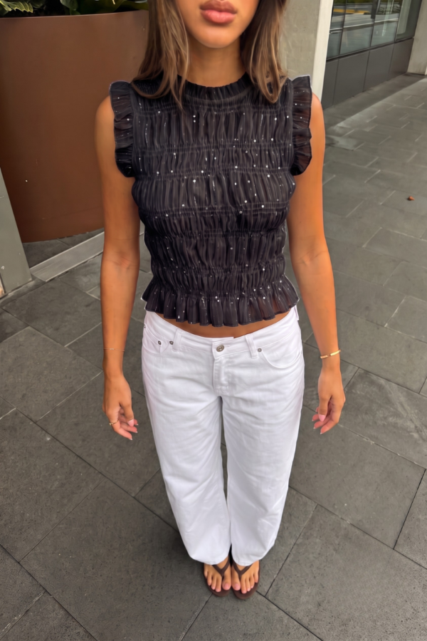 Musculosa Volados Fruncido Gasa Sequins Lentejuela "BECCA"