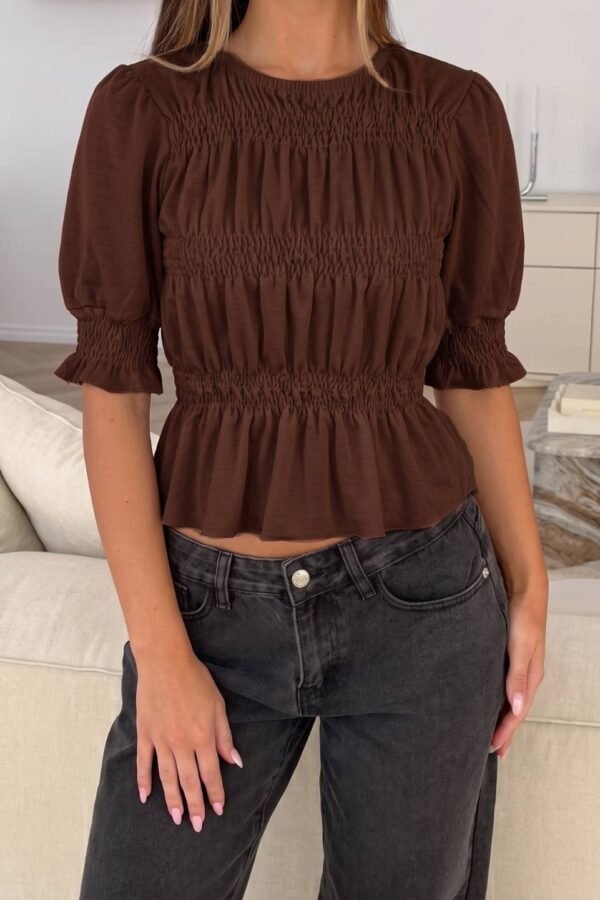 Blusa Cey Punto Fruncida Manga Corta Frunce "MILA"