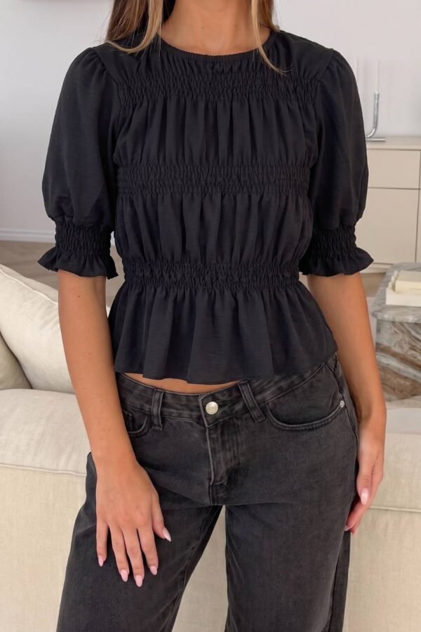 Blusa Cey Punto Fruncida Manga Corta Frunce "MILA"