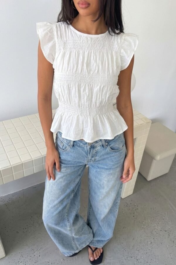 Blusa Volados Fruncido Lino Cotton Elastizado "JOVI"