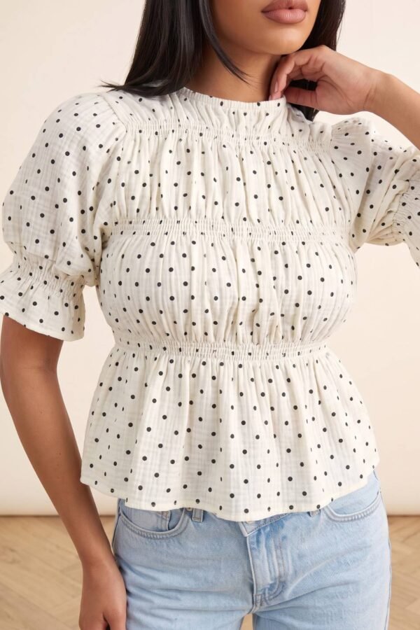 Blusa Cotton Dot Fruncido Manga Corta "POLKA"