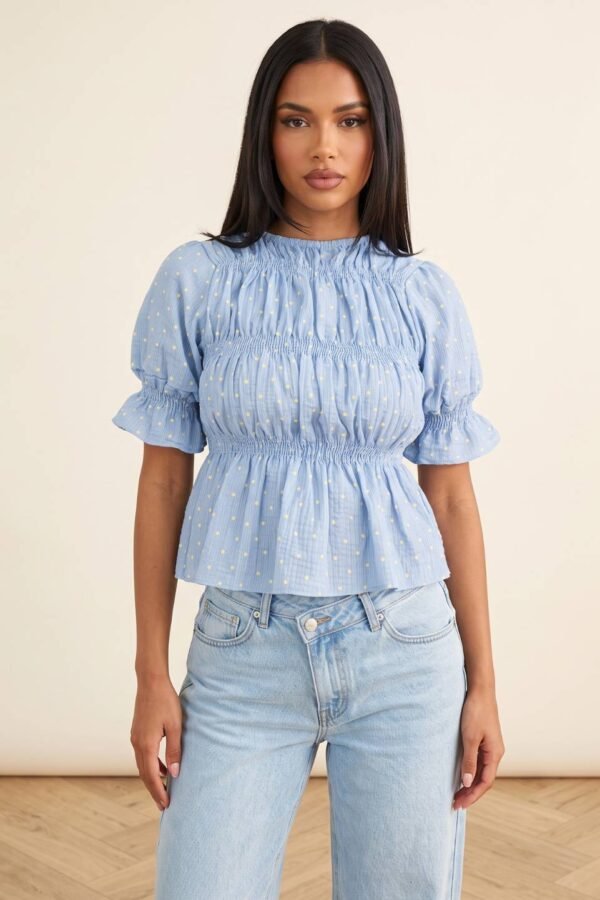 Blusa Cotton Dot Fruncido Manga Corta "POLKA"