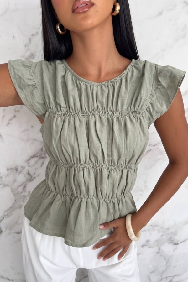 Blusa Lino Cotton Volados Fino Frunce "VIVI"