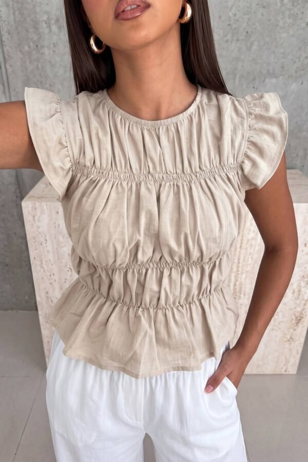 Blusa Lino Cotton Volados Fino Frunce "VIVI"