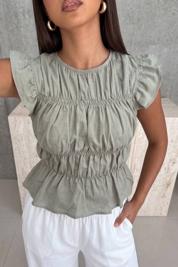 Blusa Lino Cotton Volados Fino Frunce "VIVI"