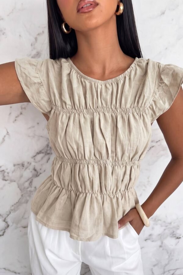 Blusa Lino Cotton Volados Fino Frunce "VIVI"