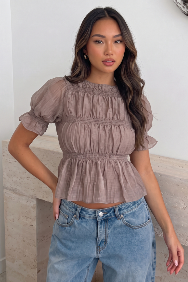 Blusa Gasa Fruncida Manga Corta Frunce "CLO"