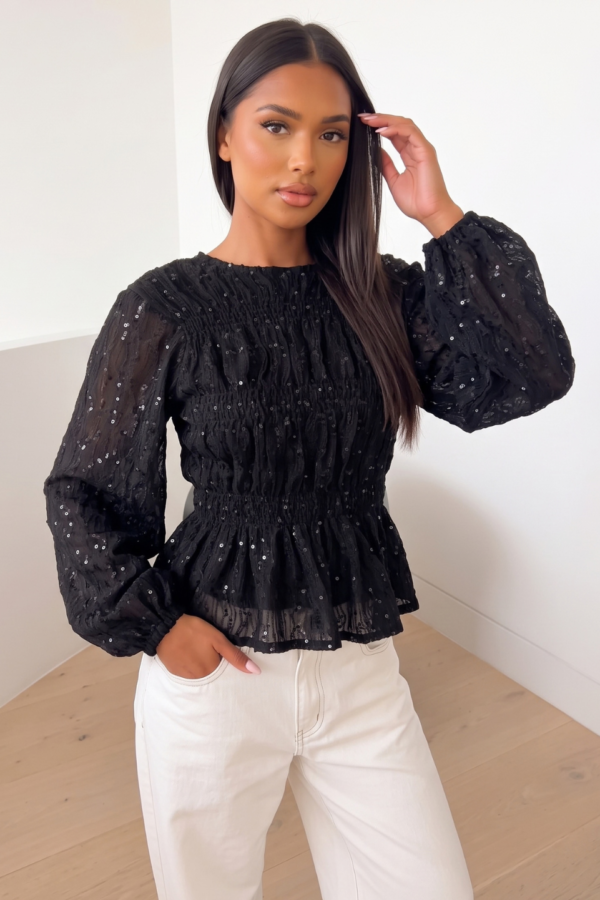 Blusa Anabella Encaje Lentejuela Elastico "ECO"