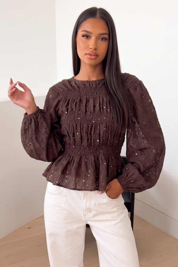 Blusa Anabella Encaje Lentejuela Elastico "ECO"