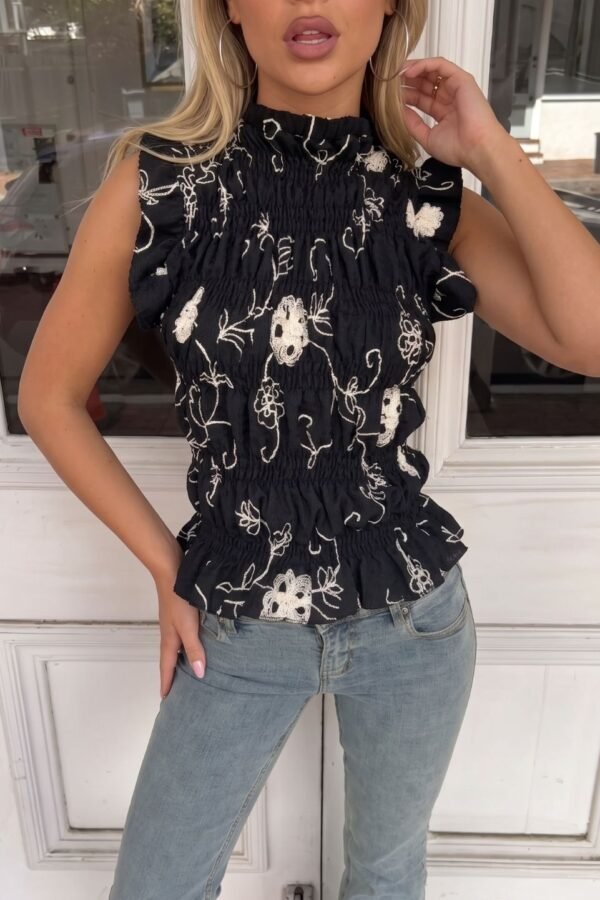 Musculosa Volados Fruncido Bambula Bordada "RUTH"